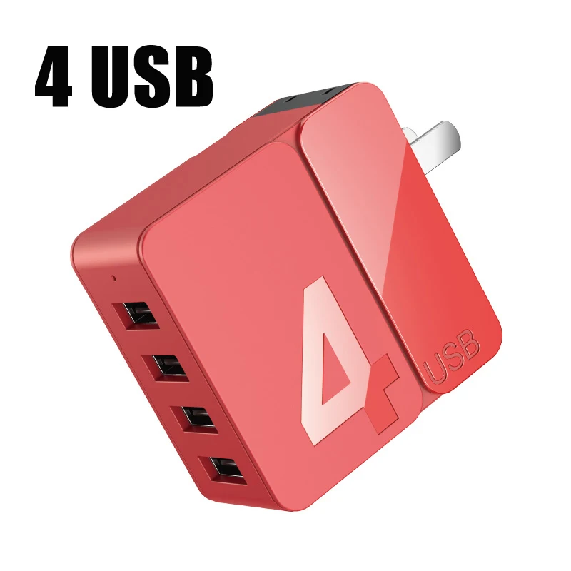 Rock 4 2 USB быстрое зарядное устройство Универсальная Быстрая зарядка дорожный Складной адаптер 5V2. 4A 5V4A EU US вилка для iPhone samsung Xiaomi huawei - Тип штекера: 4 USB RED