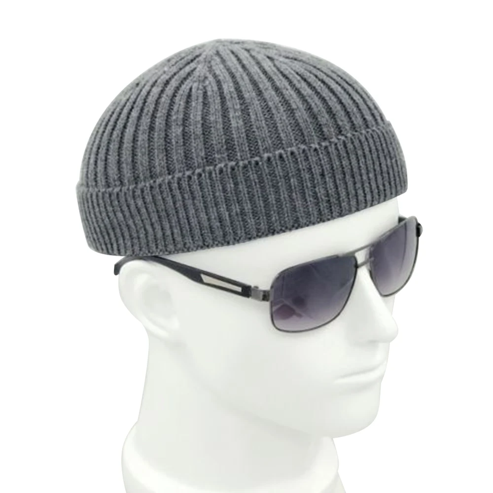 light gray Лидер продаж, винтажная модная мужская вязаная шапка, шапка с черепом, шапка моряка, манжета, черный, темно-синий, серый, Ретро стиль - Цвет: light gray