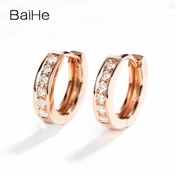BAIHE Solid 14 K желтое золото 0.18ct круглый полный огранки натуральные бриллианты Свадебные модные ювелирные изделия серьги-гвоздики