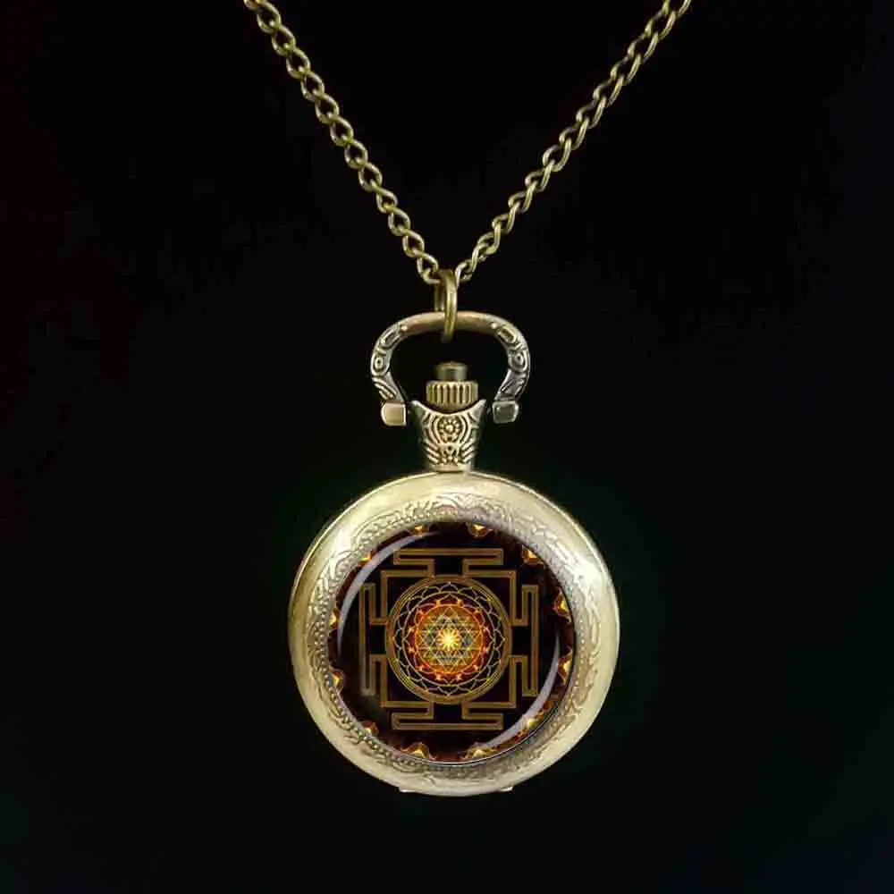 

Steampunk Sri yantra mandala Glass Dome Pocket watch DIY Handmade Fashion Buddhist Sacred Geometry Jewelry Charm Trendy necklace