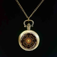 steampunk sri yantra mandala glass dome pocket watch diy handmade fashion buddhist sacred geometry jewelry charm trendy necklace