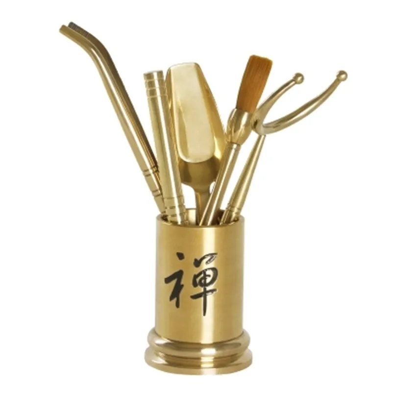 Набор из чистой меди для чайной церемонии с зажимом игольчатая щетка вилки ложки