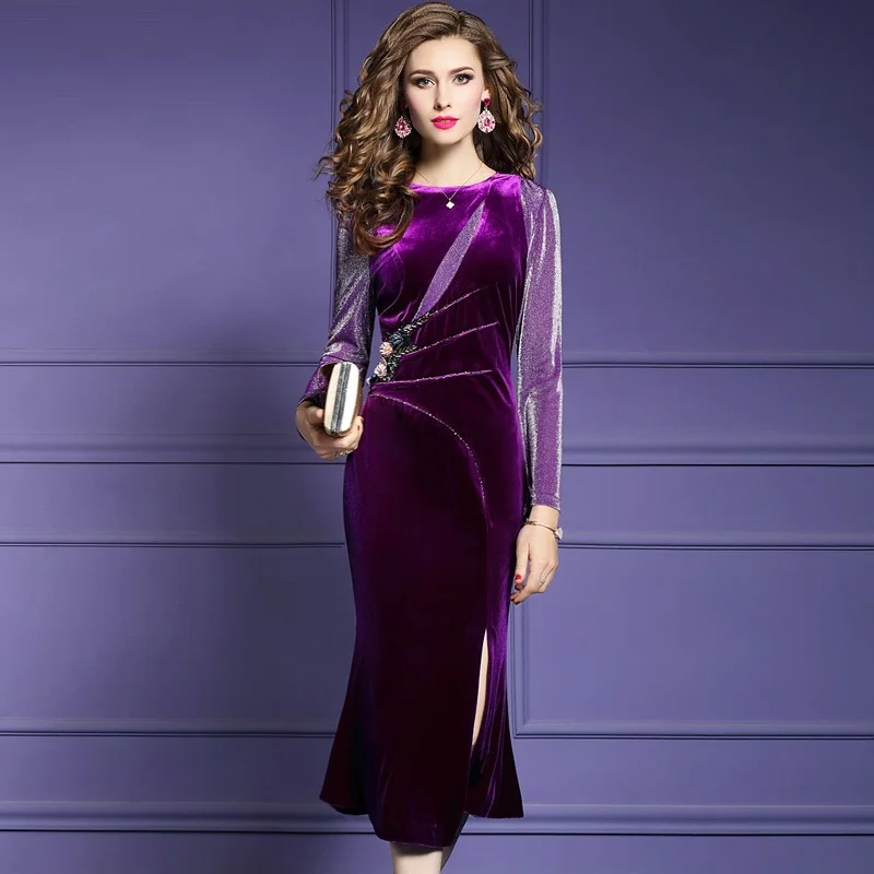 Высокая уличная одежда Весна 2019 новые женские бархатные вечерние платья с