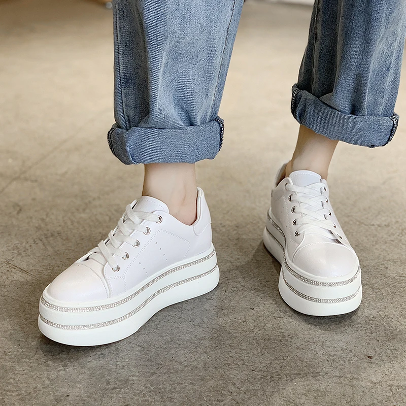 Rimocy high platform chunky sneakers women autumn winter 2019 thick bottom gold laser mix color casual shoes woman zapatos mujer | Обувь