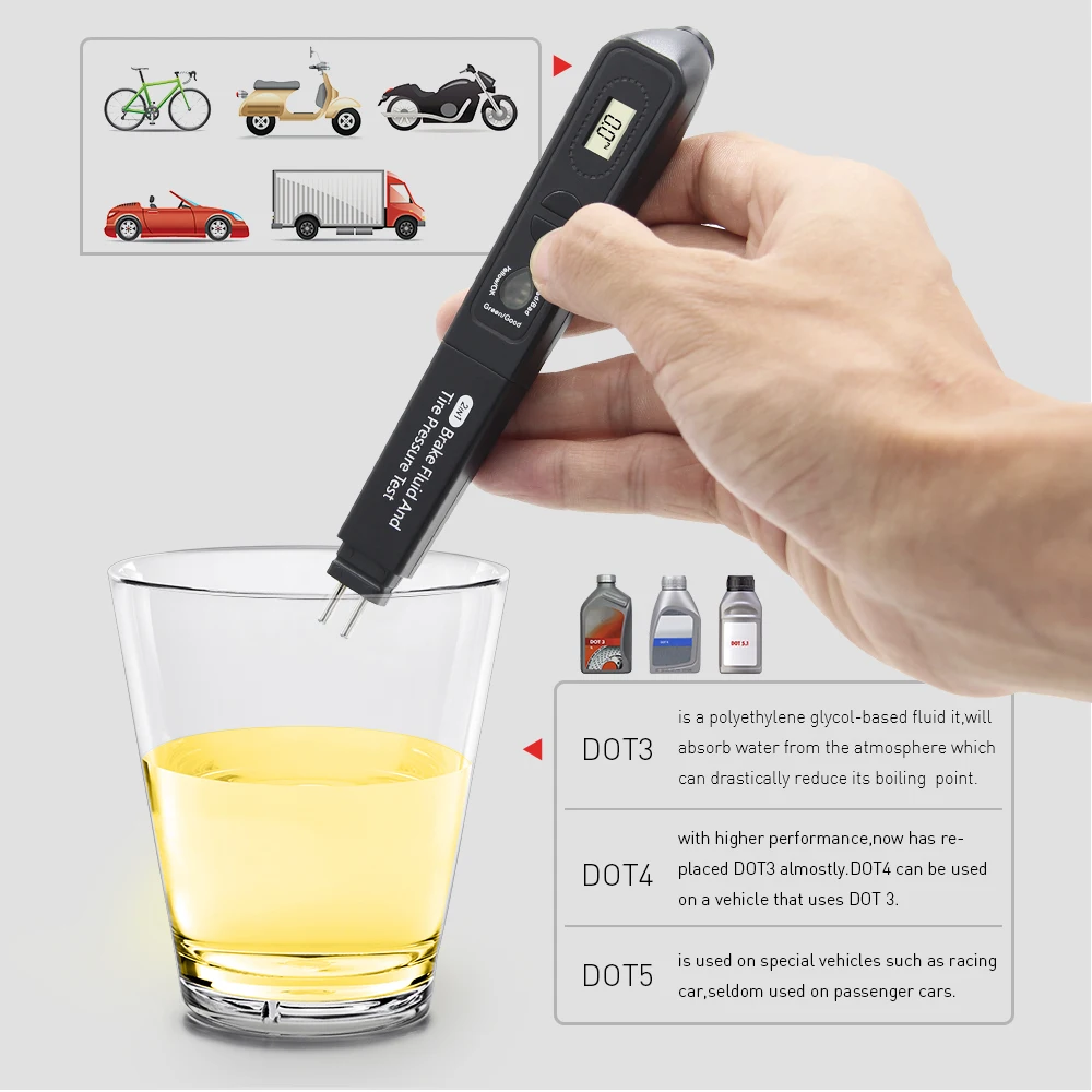 Авто тестер тормозной жидкости ручка с TPMS давление в шинах 2in1 проверьте DOT3/4/5 5LED