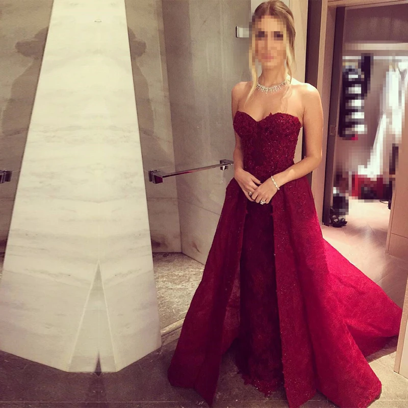 Honey Qiao Кружева Милая Вечерние Платья Длинные Бургундия 2017 Рукавов Пром Съемная