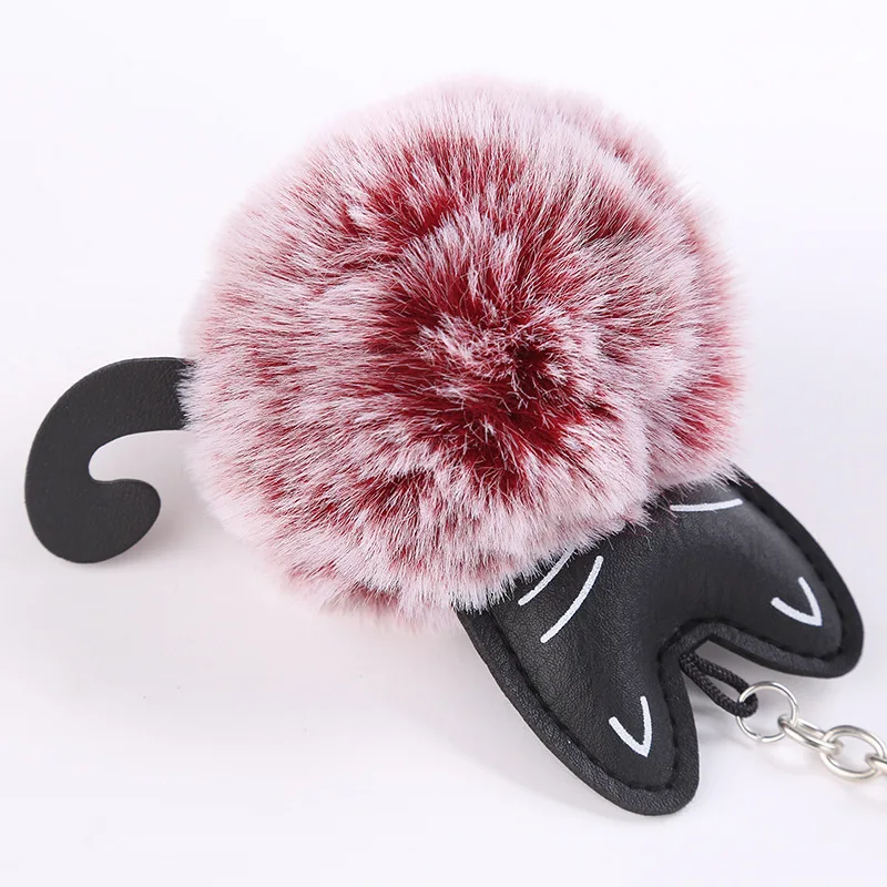 Автомобильный брелок для ключей из меха снега с кроличьим мехом черная голова - Фото №1
