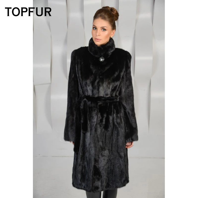 TOPFUR 2019 Новое поступление шуба из натурального меха норки модная длинная высокого