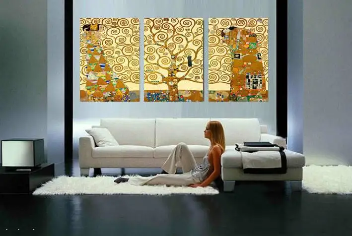 

3 Pcs Gustav Klimt Tree Of Life Restaurant Mural Creation For Home Decoration Picture Print Paintings Large Canvas Art Cheap