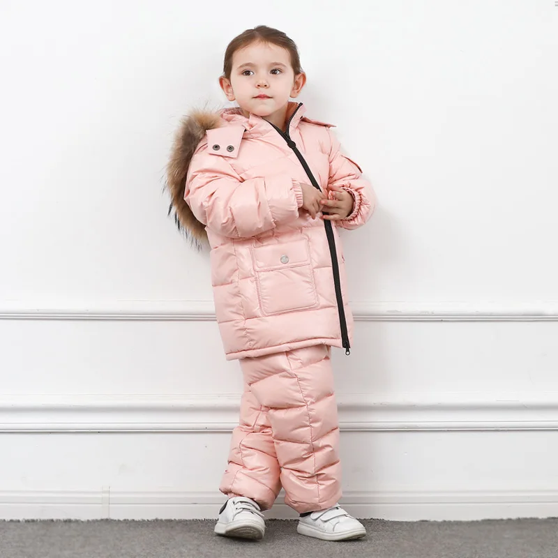 Pink Мальчики Зимняя Куртка Прямых Продаж детская Толстый Пуховик Для Детей Зима Утка Костюм Лыжи Для Российских Winte и снег - Цвет: Pink