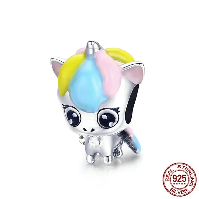 Подходит для браслета Pandora, серебро 925,, милая собака, медведь, единорог, подвески S925, сделай сам, мышь, кошка, панда, слон, бусины для изготовления ювелирных изделий