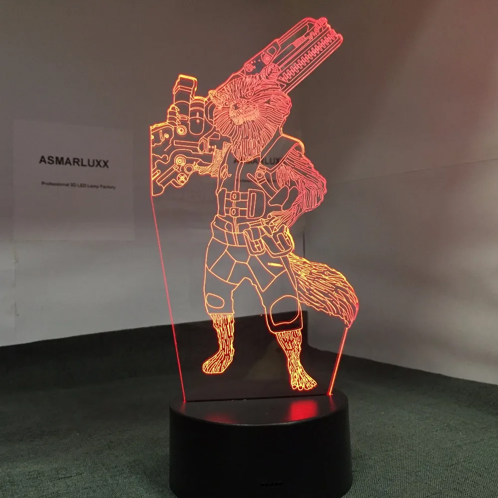 Ракета енот стражи 3D светодиодный светильник Хэллоуин украшение подарок ребенок