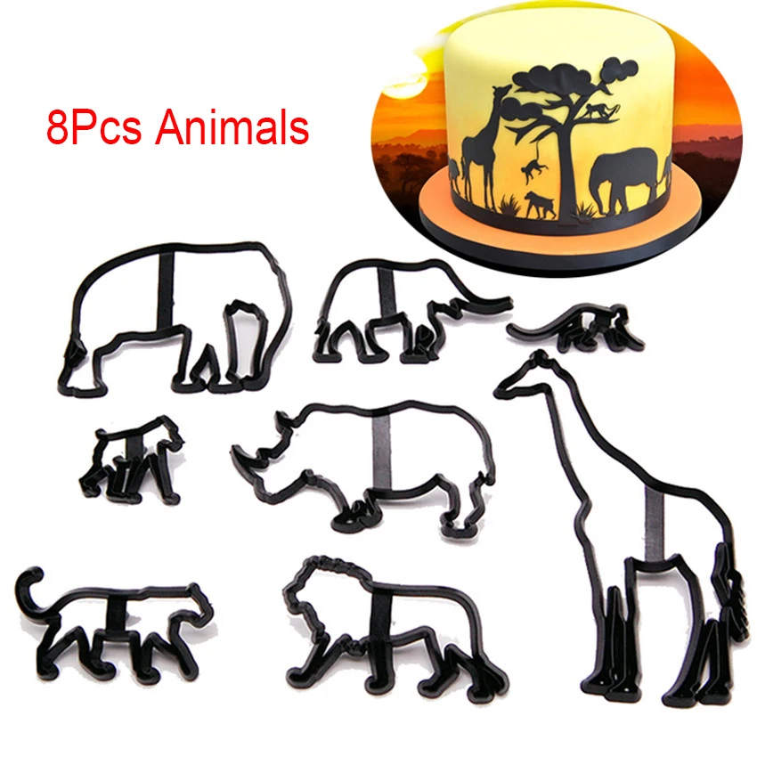 8pcs Animals Новые формы для украшения торта, набор пластиковых формочек для печенья, выпечки, инструменты для свадебной музыки, семейные животные, баллон - Цвет: 8pcs Animals