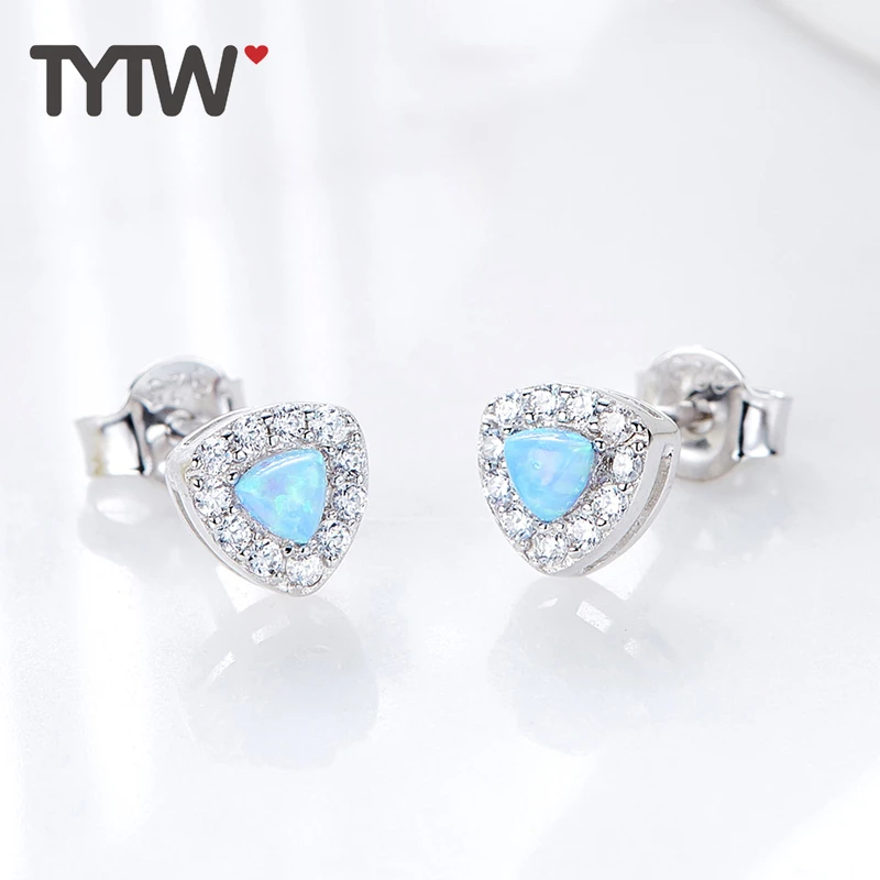 TYTW opal jewelry silver 925 colorful High Quality Female Zircon lady Jewelry Simple Earring wedding rhodium Earrings for women | Украшения