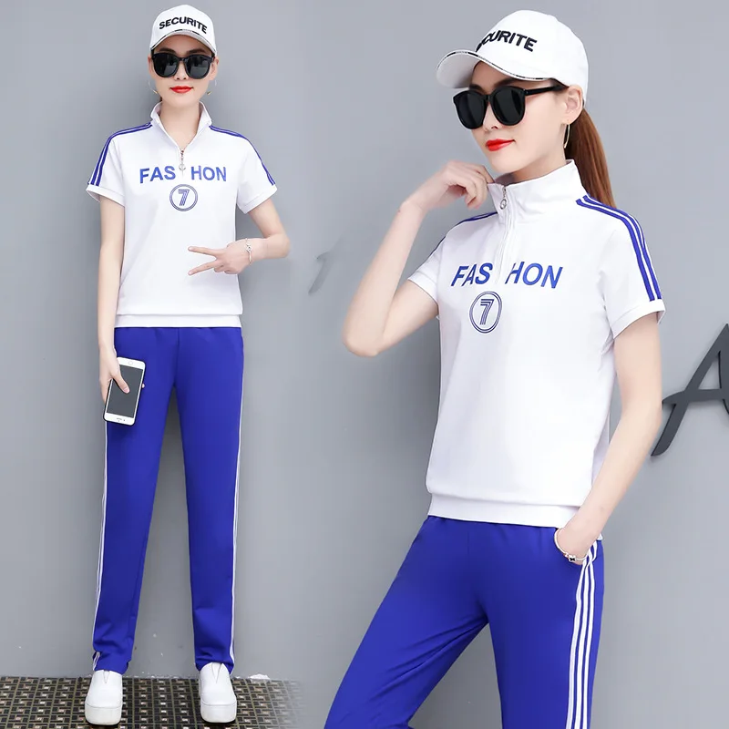 Спортивный костюм женский лето 2019 новый модный Повседневный из двух предметов с