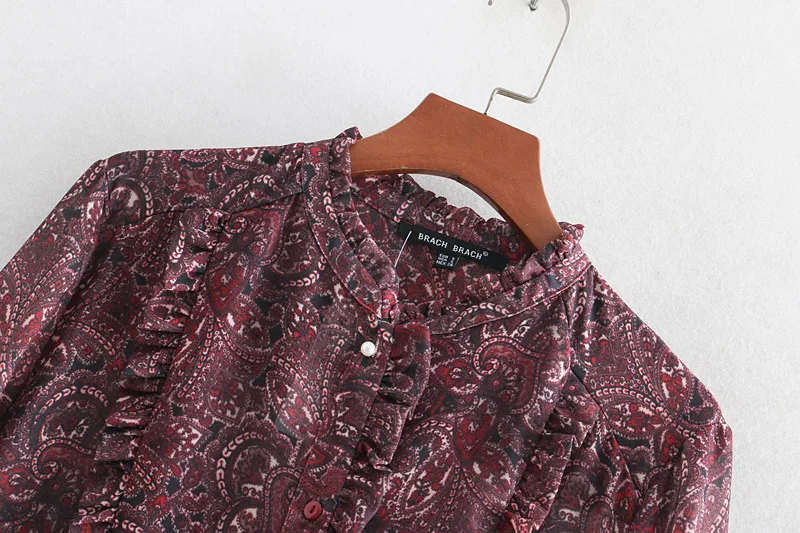 Женская винтажная блузка с воротником стойкой H.SA хлопковая рубашка длинным