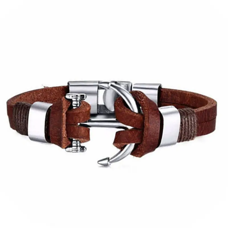 Лидер продаж! Мужской браслет с якорем из нержавеющей стали натуральной кожи