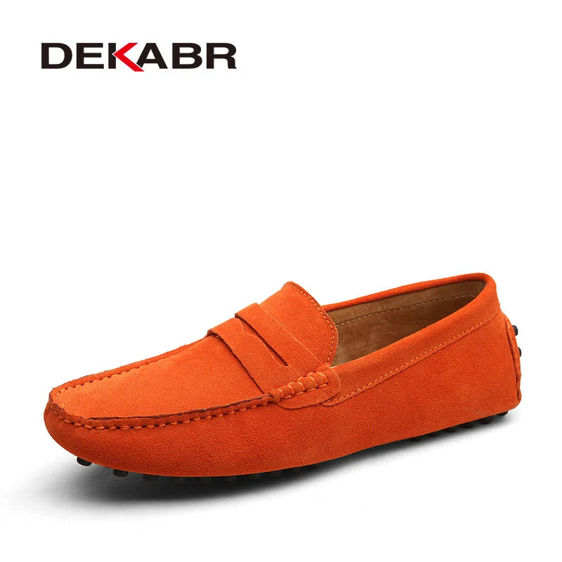 01 Orange Мужские мягкие мокасины больших размеров DEKABR, теплая обувь цвета хаки из натуральной кожи на плоской подошве для вождения, весна-осень - Цвет: 01 Orange