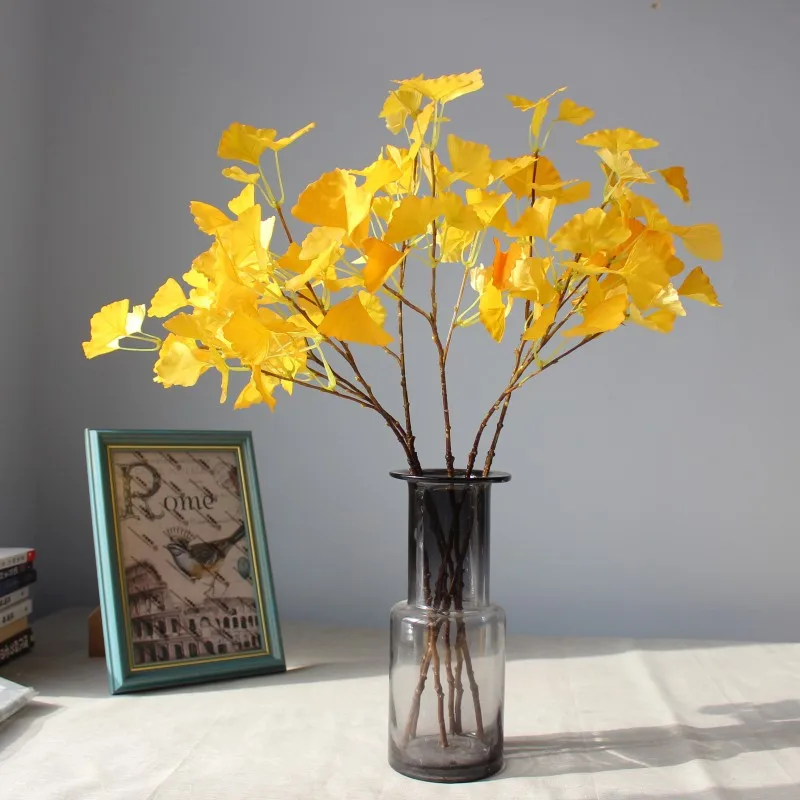 Листья гинкго билоба Maidenhair листья искусственное шелковое дерево ствол ветки