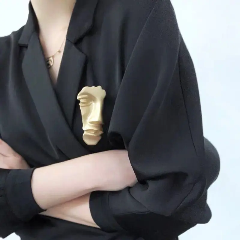 Большая половина абстрактная маска для лица Золотой Цвет Броши заколка головы