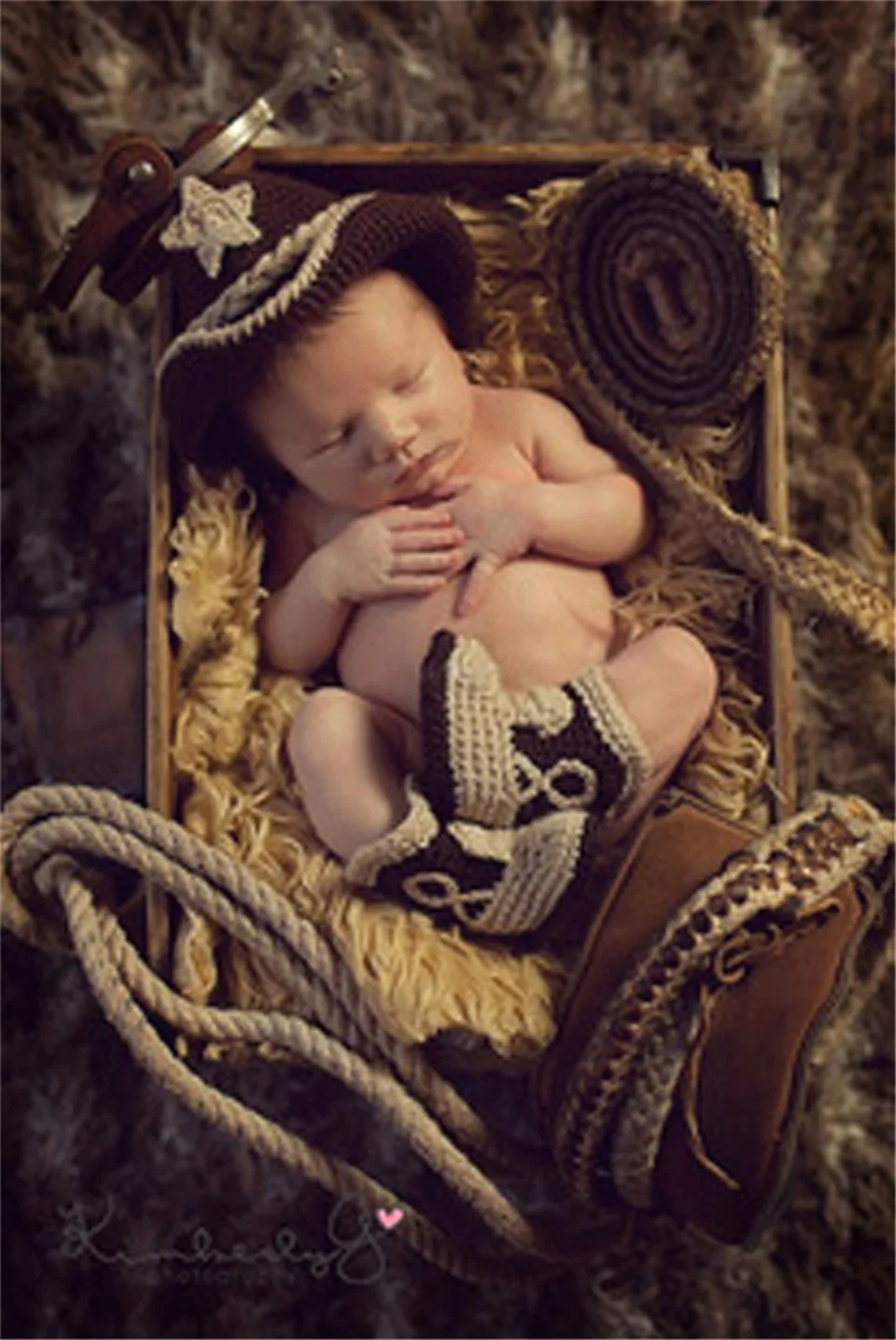 Stylish Western Cowboy Hat&ampBooties Set Newborn Boy Photo Photography Props Knitted Infant Cartoon Costume MZS-14026 | Детская одежда