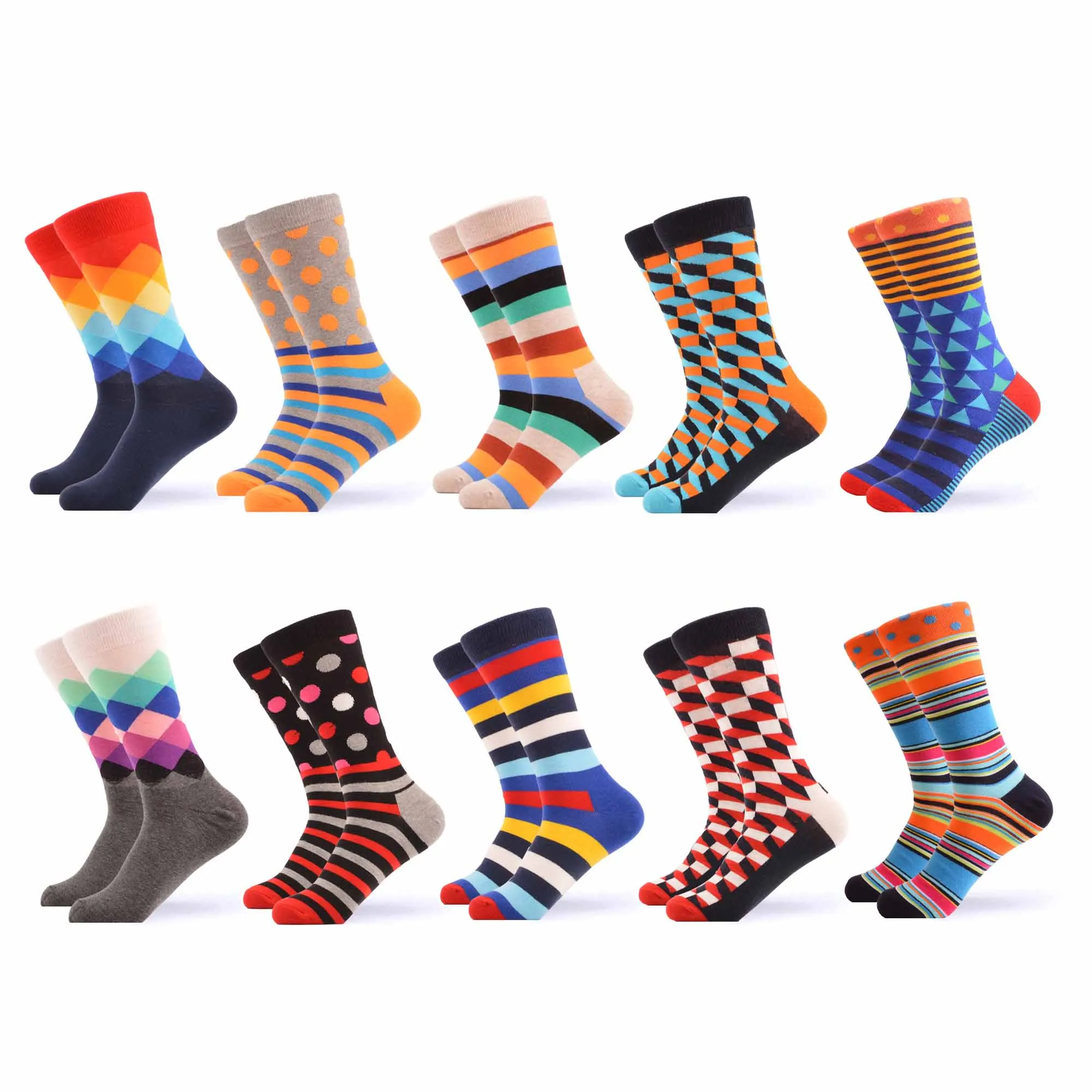 06376 (10 pairs) SANZETTI Men's Colorful Combed Cotton Happy Novelty Socks Hip Hop High Quality Skateboard Plaid Geometric Funny Socks For Gifts - Цвет: 06376 (10 pairs)