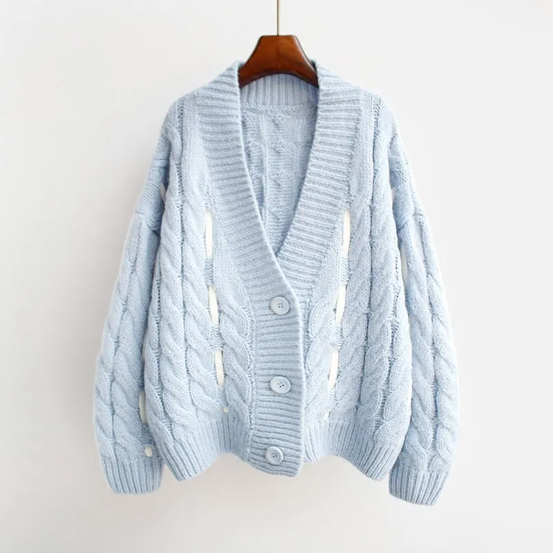 2019 Women New Autumn Winter Knitted Sweater Cardigan Female Jacket Loose V Neck Coat |