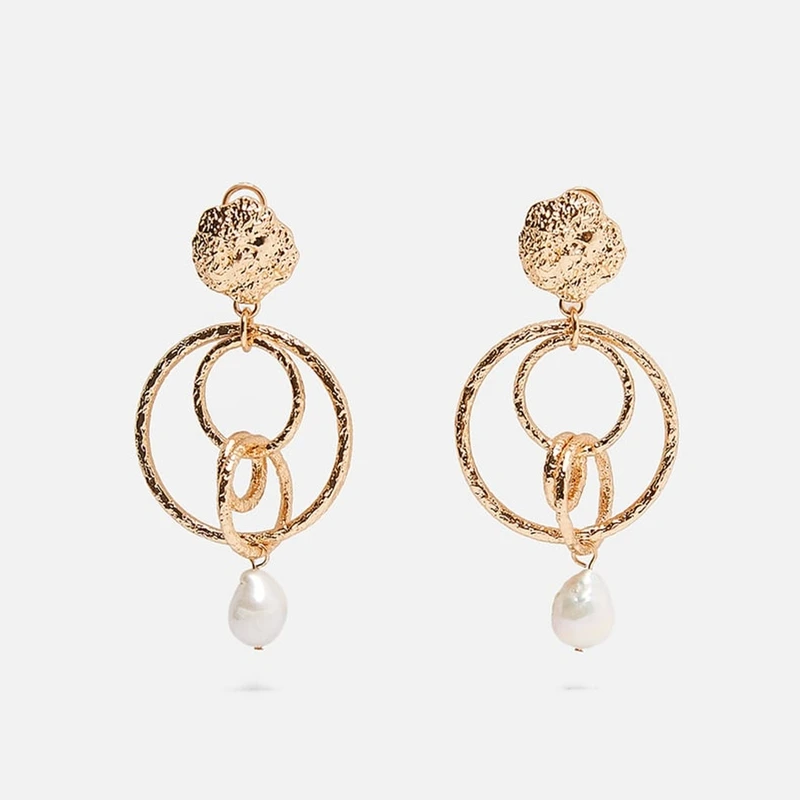 Женские крупные Винтажные серьги ZA большие круглые металлические с жемчугом