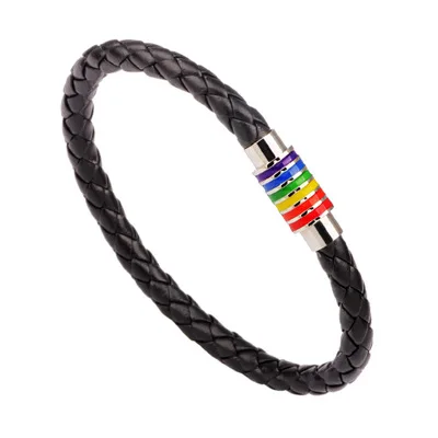 Black Silver Buckle COOLCHEER плетеный кожаный браслет ювелирные изделия чёрный; коричневый унисекс нержавеющая сталь, геи Радуга гордости магнитный браслет с Шармами - Окраска металла: Black Silver Buckle