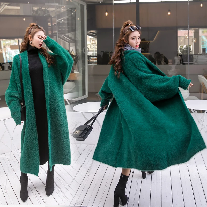 SHENGPALAE Spring Women Warm Coat Velvet V-neck Bat Long Sleeve Solid Jacket Loose Oversize Cardigans Sweater HD125 |