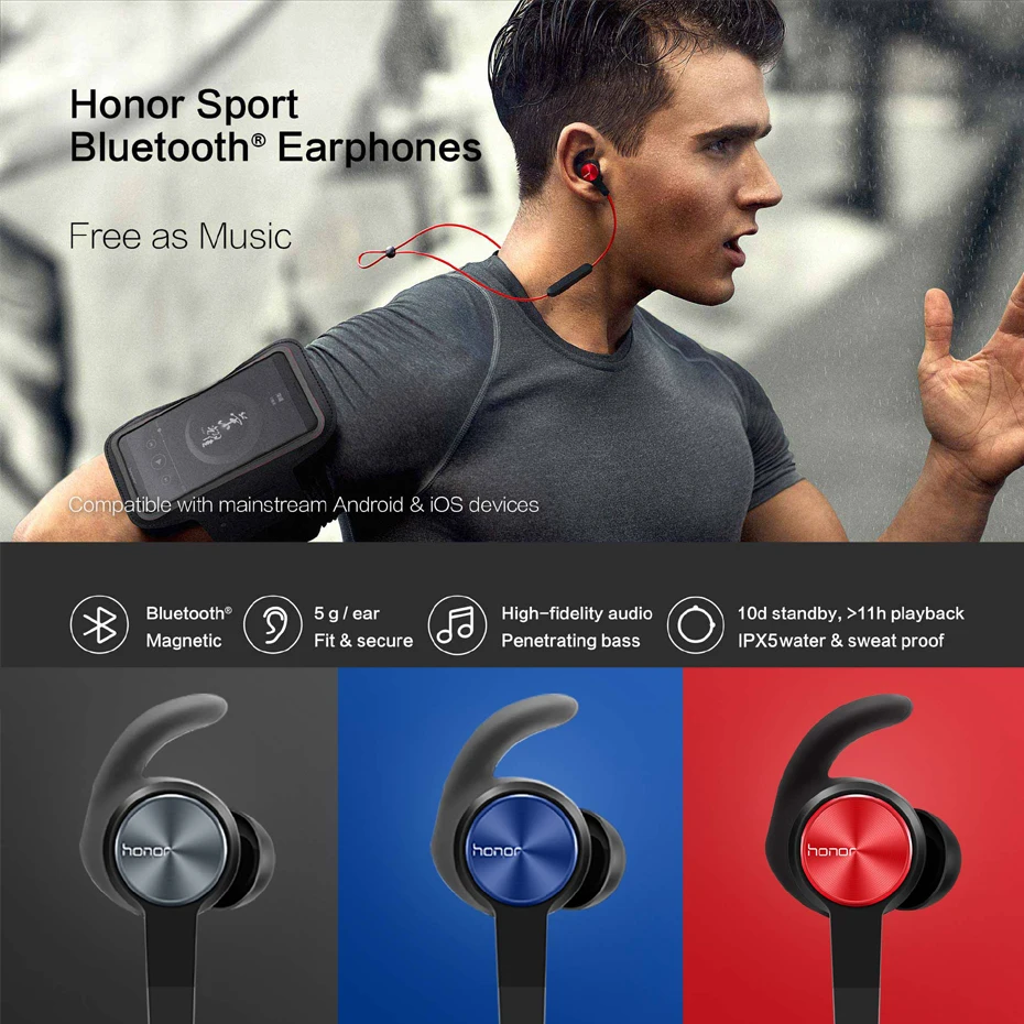 Huawei honor sport Am61 беспроводные наушники Bluetooth 4 1 IPX5 Водонепроницаемый микрофон