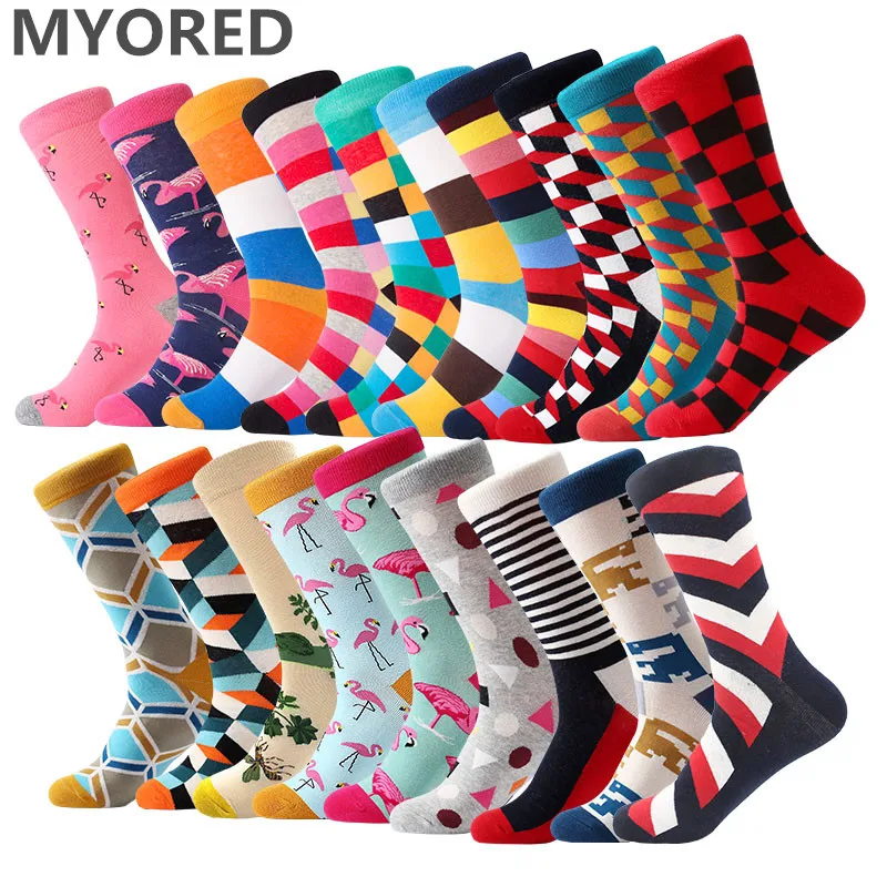 MYORED/1 пара мужских носков, цветные мужские носки из чесаного хлопка, деловые Повседневные носки, носки с рисунками, Calcetines de hombre