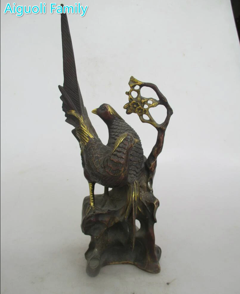 Коллекция китайская старая медь Резные 2 сорока на скульптура