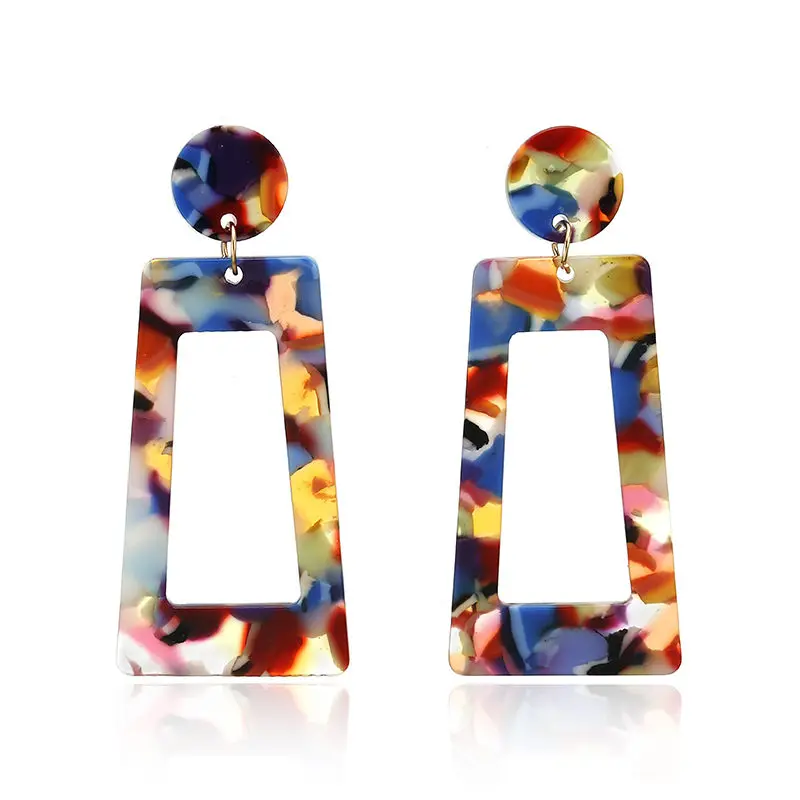 CAI Simple Design Geometric Earrings Square Rectangle Acetic Acid Resin Acrylic Earrings For Women Korean Style Fashion Pendientes - Окраска металла: CAI