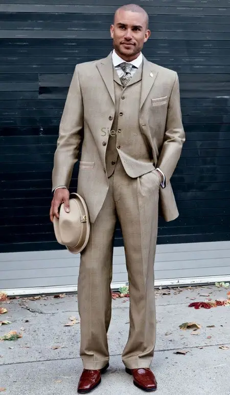 2017 последний дизайн пальто брюки Бежевый Коричневый Мужской Костюм приталенный