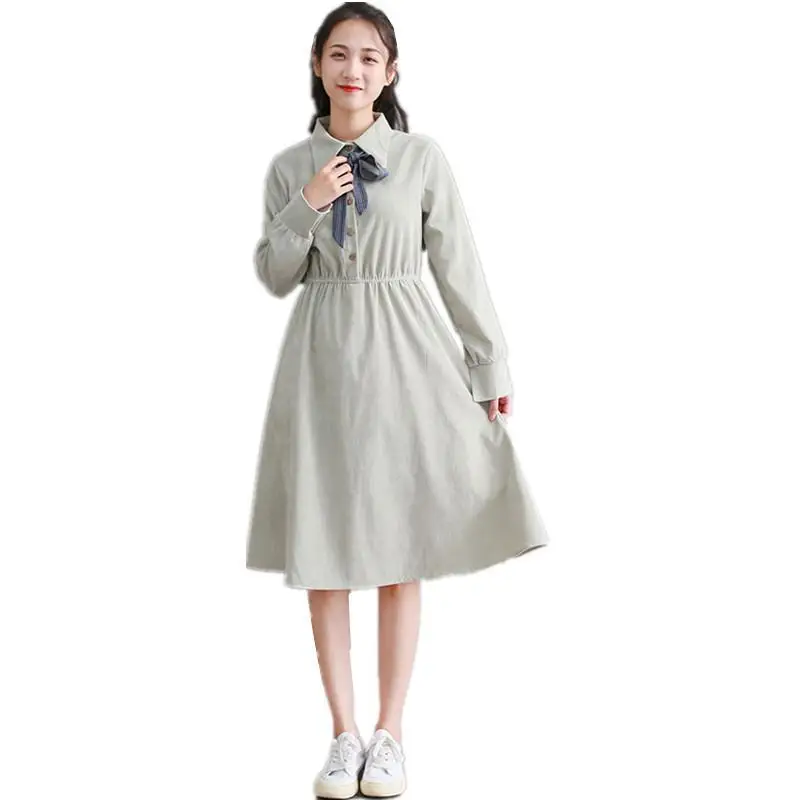 Новый для женщин Ретро Винтаж Стиль преппи Одноцветный цвет лук вельвет осенние