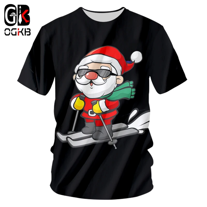OGKB Мужская Рождественская трендовая футболка с круглым вырезом 3D принтом для