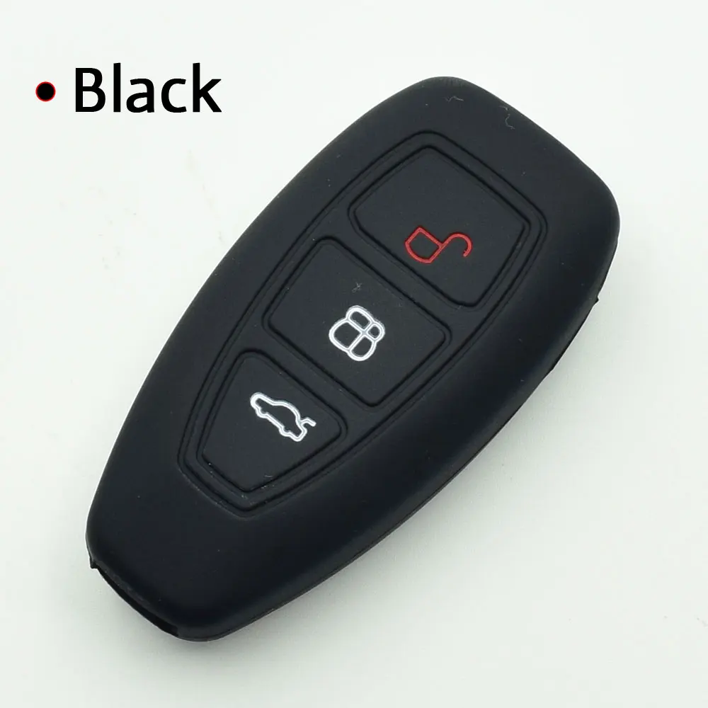 Силиконовый чехол для ключей от машины для Ford Focus 3 4 MK3 ST RS Kuga Escape Ecosport Fiesta 3 кнопки умный пульт дистанционного управления брелок Защитная крышка - Название цвета: Черный