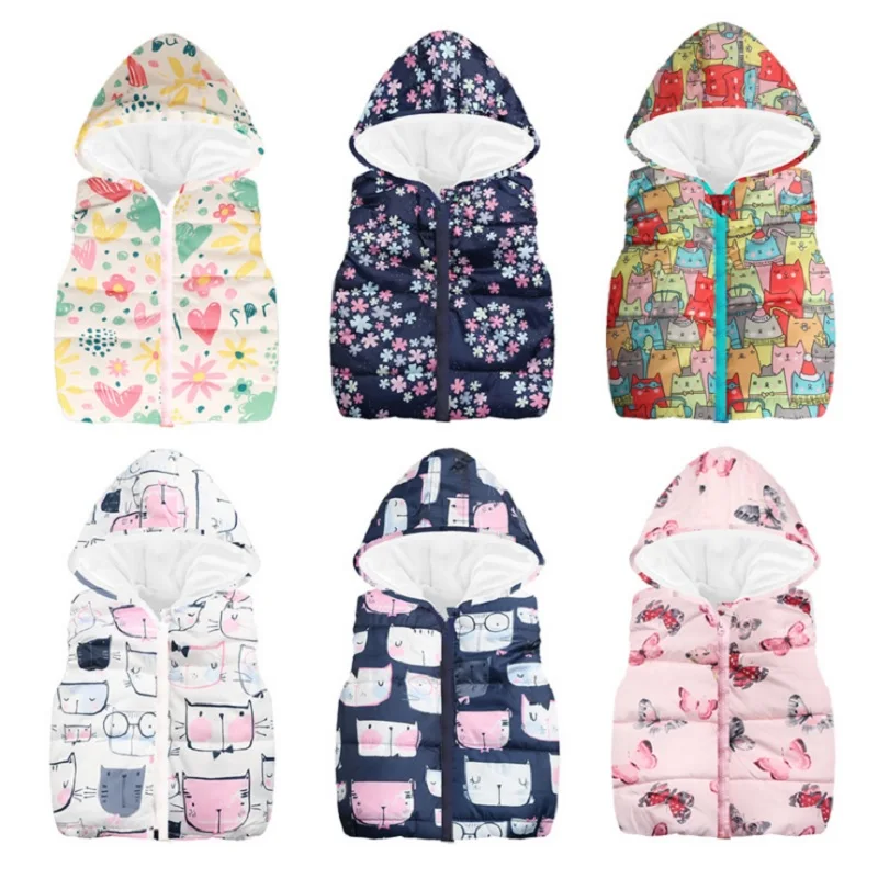 Жилет детский флисовый с цветочным рисунком куртка без рукавов наряд для