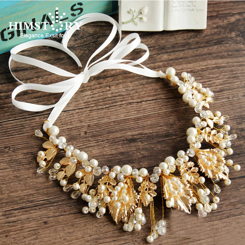 Роскошные повязки для волос HImstory с золотыми кристаллами и листьями свадебные