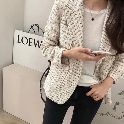 Пиджак женский в клетку маленький пиджак клетчатый стиле ретро Женское пальто