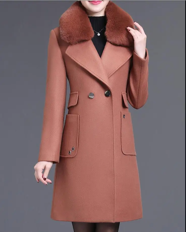 

Mother's winter woolen jacket and women's mid-long fashion jacket aged 40-50 years old Mid-aged women's autumn woolen overcoat