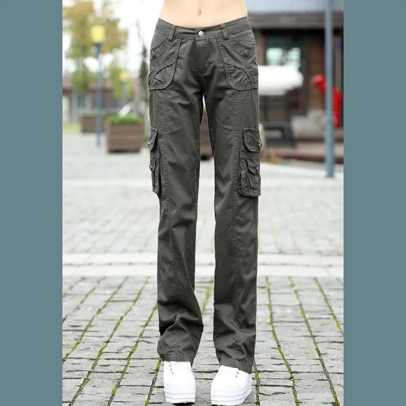 Размера плюс Pantalon Femme Для женщин тренировочные хлопковые военные армейские брюки карго комбинезоны для девочек прямые брюки с несколькими карманами, брюки - Цвет: Темно-серый