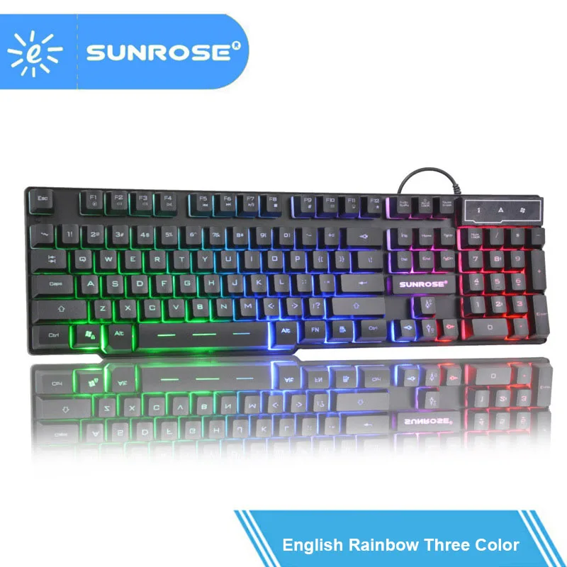 SunRose Компьютерные USB Проводная игровая клавиатура 104 клавиш 3 Цвет на русском и