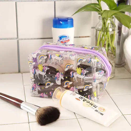 Портативный Единорог Transprent Путешествия сумка косметичка чехол Макияж хранения