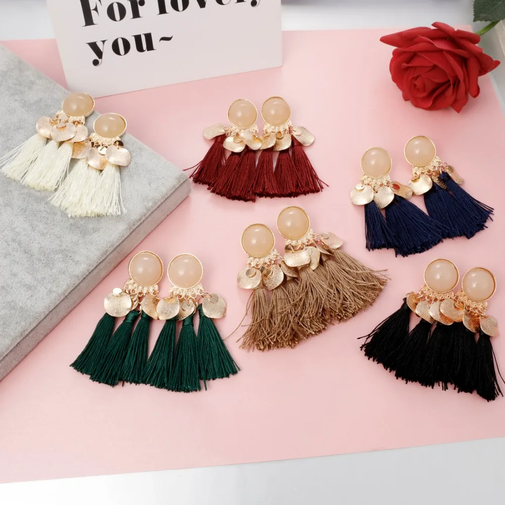 Boho Long Drop Dangle Fringe Earrings Vintage Women Tassel Gold Color Statement Female Accessories Jewelry | Украшения и