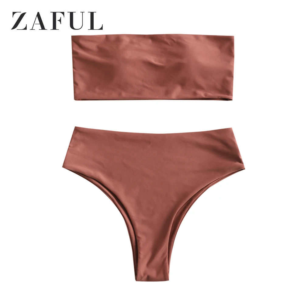 Chestnut ZAFUL летний женский бикини в стиле бохо с принтом листьев, повседневный купальный костюм без бретелек с подкладкой, женский пляжный бикини Mujer - Цвет: Chestnut