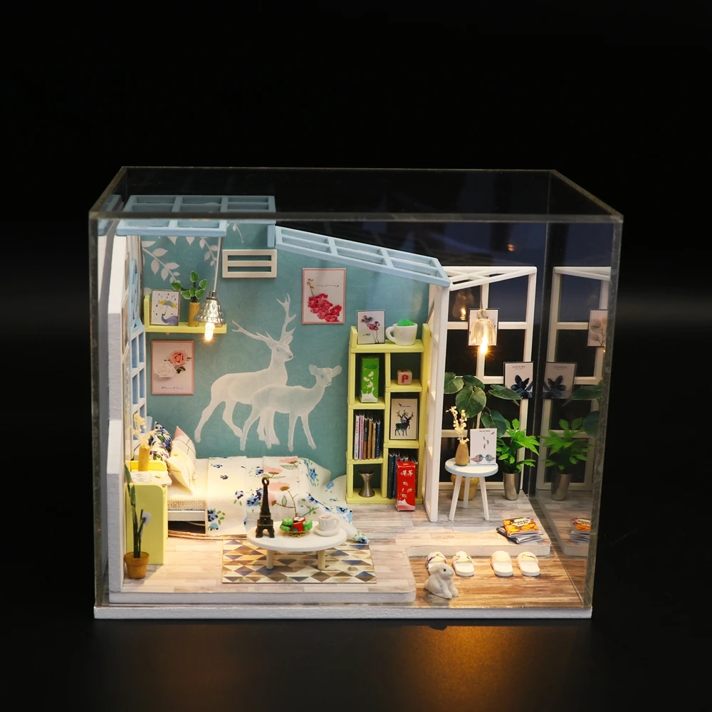 Детские игрушки Diy кукольный домик собирать деревянные Miniaturas кукольный дом мебель миниатюрный кукольный домик Головоломка Развивающие игрушки для детей