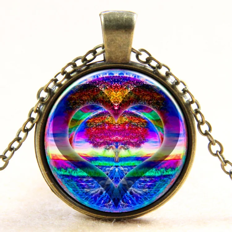 Vintage Time Stone Necklace Heart Photo Glass Cabochons Colorful Tree Of Life Steampunk Jewelry Short | Украшения и аксессуары