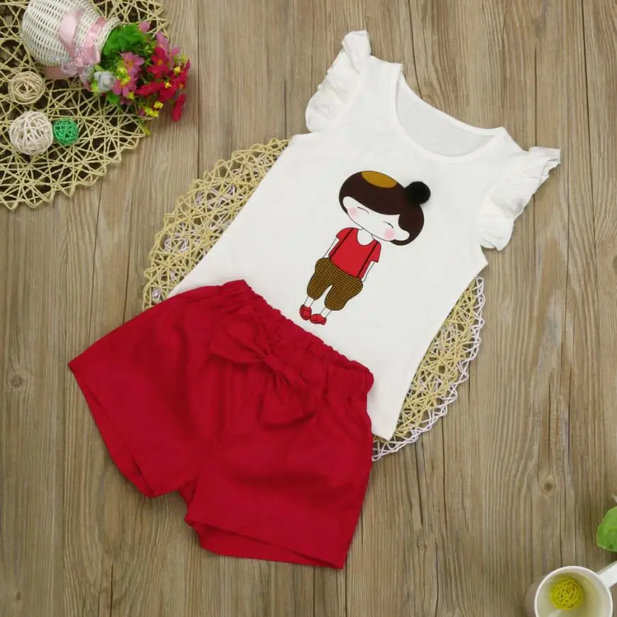 Стильный Топ с короткими рукавами для маленьких девочек футболка + шорты штаны